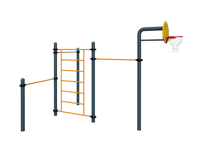 Три турника классического хвата, баскетбольная стойка, шведская стенка W-06.003 Детские площадки